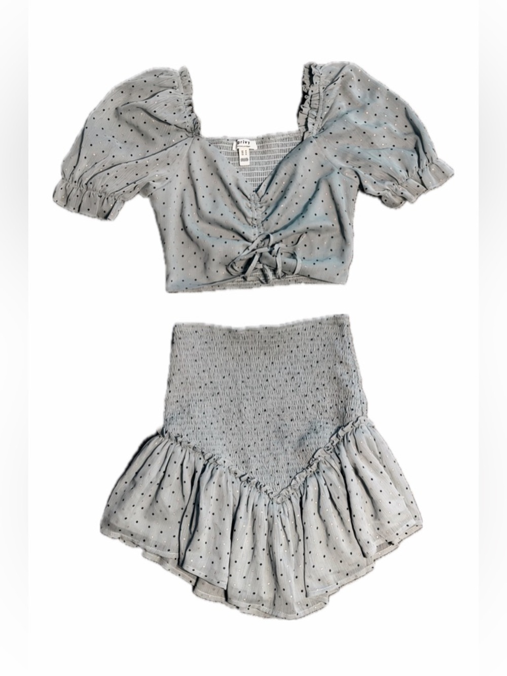 privy Light Gray Polka Dot Two-Piece Mini Dress